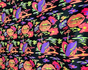 Tropfende Lippen Designdruck auf großer Qualität von Nylon Spandex 4-Wege-Stretch 58/60 ”Verkauft durch die YD. Versand weltweit aus Los Angeles CA