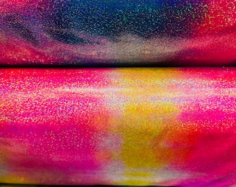 Tie-dye hologram spandex stof - metallic mistige folie, 4-way stretch
