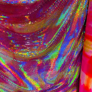 Iridescent Honeycomb Hologram Sequins on Nylon Spandex Fabric (Iridescent Dots on White Sequins, 1 Yard) main image 1