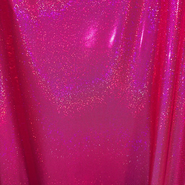 Points d'hologramme de luxe sur toute la feuille Élasthanne en nylon métallisé rose vif/fuchsia extensible dans les 4 sens 58/60" Vendu par YD.