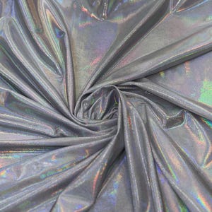 Metallic Iridescent Oil Slick white/silver  hologram foggy foil nylon spandex 4-way stretch 58/60” High quality fabrics by AlexLAFabrics