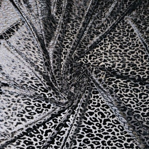 Design esotico di ghepardo velluto elasticizzato nero burnout di lusso elasticizzato in 4 direzioni 58/60 "Venduto da YD. Tessuto di alta qualità sul mercato.