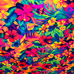 New Hawaiian design vivid Multicolor print on best quality of nylon spandex 4-way stretch 58/60” Sold by the YD.