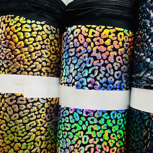 Cheetah Exotic animal design Iridescent hologram metallic nylon spandex 4-way stretch 58/60”