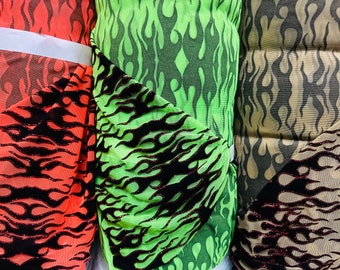 New Luxury Flames design on power mesh 4-way stretch with flocking 58/60” High quality fabrics by EthanLASpandex