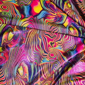 Deluxe Swirl abstract design multicolor print on best quality of nylon spandex with foggy foil 4-way stretch 58/60” Sold by the YD