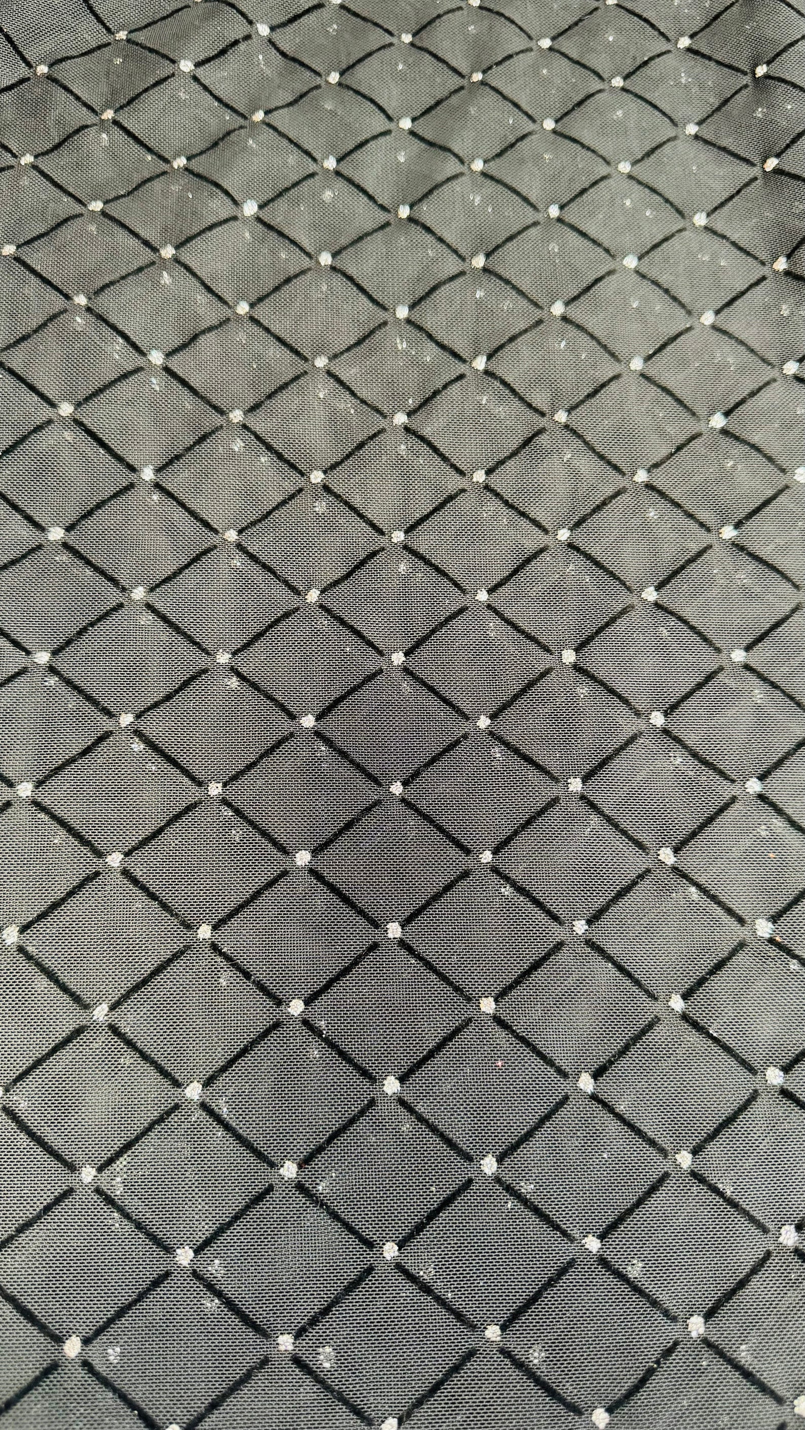 Diamond Design on Power Mesh With Flocking 4-way Stretch 58/60” High ...