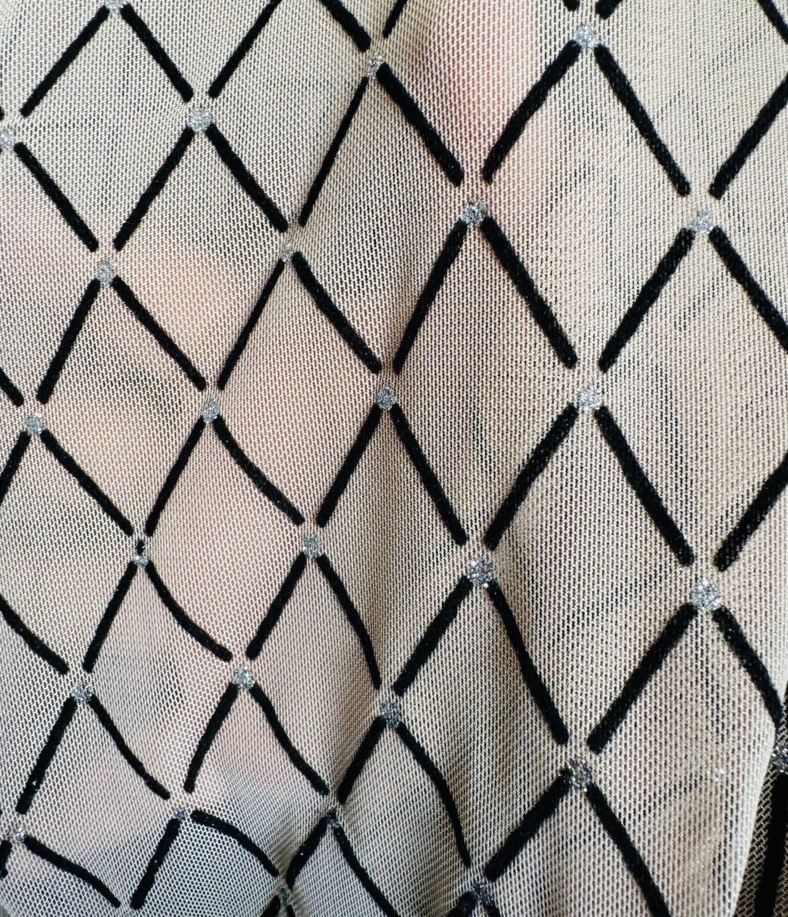 Diamond Design on Power Mesh With Flocking 4-way Stretch 58/60” High ...