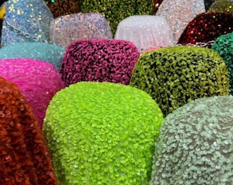 Luxury Sequins embroidered on stretch velvet 4-way stretch 58/60” Sold by the YD.