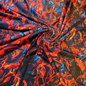 Deluxe Flames abstract design Print on nylon spandex 4-way stretch 58/60” Sold by the YD. Ships Worldwide from Los Angeles  California USA