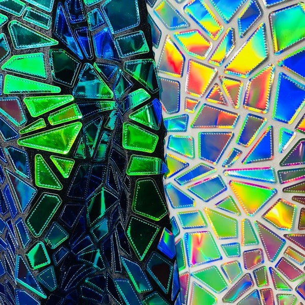 Shattered Glass design Iridescent metallic geometric design on stretch velvet 2-way stretch high quality fabrics by EthanLASpandex