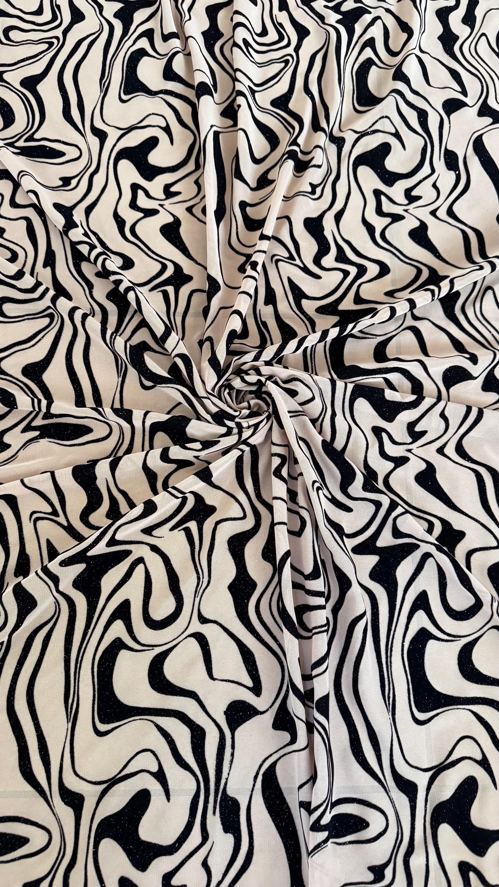 Abstract Modern Design on Power Mesh Nylon Spandex With Flocking 4-way ...