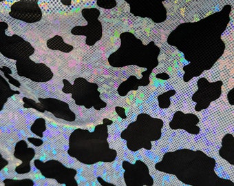 New Wild Cow design on Hologram shattered glass metallic nylon spandex 4-way stretch 58/60” Sold by the YD.