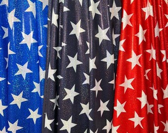 New Freedom Stars design print on metallic hologram nylon spandex 4-way stretch 58/60”