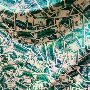 100 dollar Bill Money design hologram metallic nylon spandex 4-way stretch 58/60”