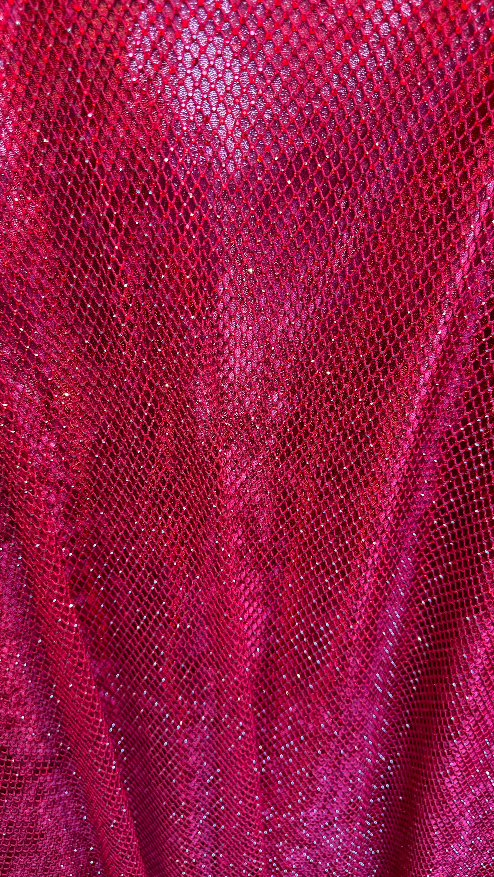 Rhinestone Luxury Design Scarlet Red on Stretch Fishnet 4-way 55/57 ...