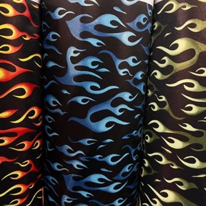 Luxury flames design metallic nylon spandex 4-way stretch 58/60” Sold by the YD. Ships Worldwide from Los Angeles California USA