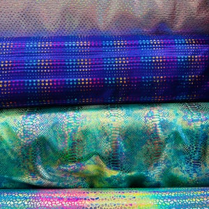 Hologram metallic nylon spandex various luxury designs 4-way stretch 58/60”