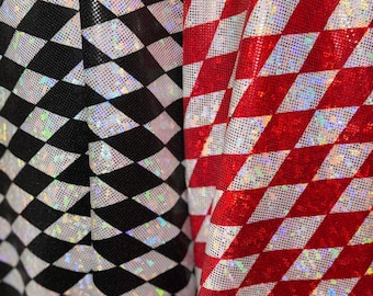 Diseño de lujo Harlequin, estampado en nailon spandex metálico holográfico de vidrio roto de gran calidad, elástico en 4 direcciones, 58/60”