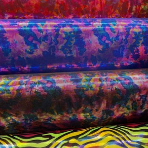 New abstract design hologram metallic nylon spandex high quality 4-way stretch 58/60” Sold by the YD.