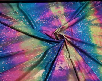 Tie dye Regenbogen Design Hologramm shattered glass metallic Nylon Elasthan 4-Wege Stretch 58/60"
