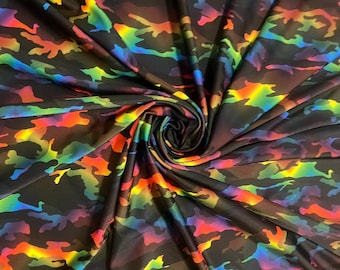 Camouflage rainbow design print on best quality of nylon spandex 4-way stretch 58/60” Sold by the YD.