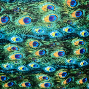 Peacock Luxury design print of great quality of nylon spandex 4-way stretch 58/60” Sold by the YD. Ships worldwide from Los Angeles Ca