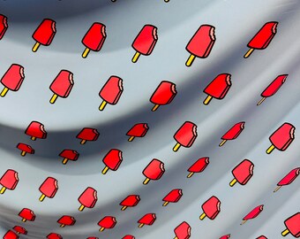 IJsontwerp blauw/roze print op de beste kwaliteit nylon spandex 4-way stretch 58/60” Verkocht door de YD. Wordt wereldwijd verzonden vanuit L.A