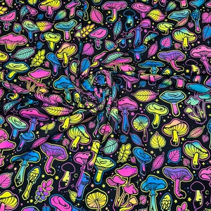 Vivid Mushrooms Luxury Digital design UV glow Neon Rainbow colors it glows under black light print on best quality of nylon spandex 4-way