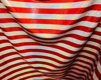 Luxury Freedom striped design hologram metallic nylon spandex 4-way stretch 58/60” Sold by the YD.