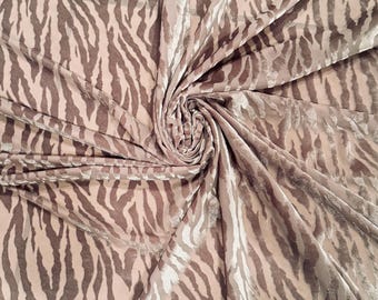 Exotic Tiger design silky burnout stretch velvet Taupe color 4-way stretch high quality fabrics 58/60” Sold by the YD. High quality fabrics