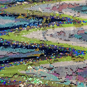 Luxury Zig Zag Abstract sequins multicolor cosmic shiny hologram sequins embroidered on stretch spandex base 4-way stretch 58/60”
