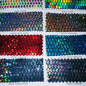 Geometric Honeycomb design iridescent and hologram shiny sequins on metallic nylon spandex 2-way stretch 58/60”