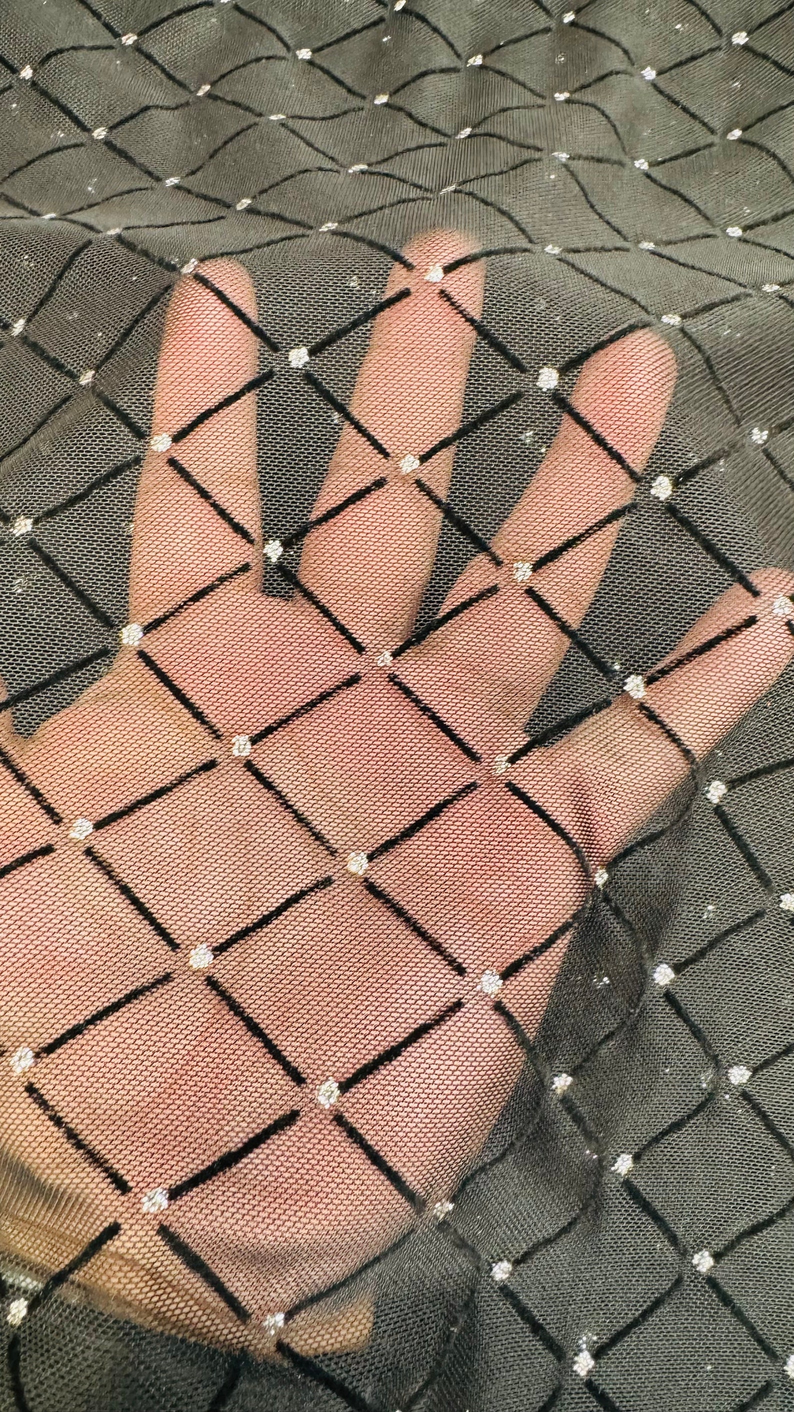 Diamond Design on Power Mesh With Flocking 4-way Stretch 58/60” High ...
