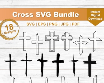 Cross SVG Bundle, Fun Printable Christian SVGs, Simple Cross Modern Line Drawings, inspirational cross clipart, cross svg laser