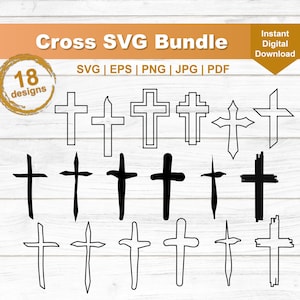 Cross SVG Bundle, Fun Printable Christian SVGs, Simple Cross Modern Line Drawings, inspirational cross clipart, cross svg laser