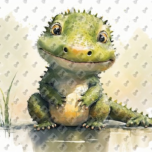Cute Watercolor Baby Crocodile Digital Print - Nursery Wall Art Decor - Instant Download Printable - Baby Shower Gift Idea - AI Art