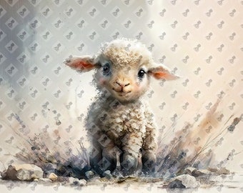 Cute Watercolor Baby Lamb Digital Print - Nursery Wall Art Decor - Instant Download Printable - Baby Shower Gift Idea - AI Art