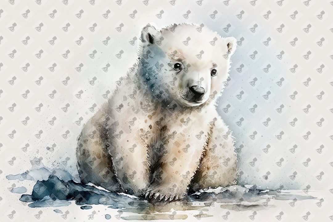 Cute Watercolor Baby Polar Bear Digital Print - Nursery Wall Art Decor ...