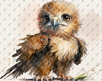 Simpatico acquerello Baby Eagle Stampa digitale - Decorazione d'arte da parete per la scuola materna - Download istantaneo stampabile - Idea regalo Baby Shower - Arte AI