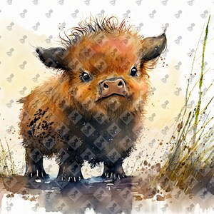 Cute Watercolor Baby Bull Digital Print - Nursery Wall Art Decor - Instant Download Printable - Baby Shower Gift Idea - AI Art