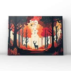 Stag in the Woods, Landscape Painting, Printable Wall Art. Home or Office Decor. Nature Print Digital Autumn Art. Instant Download.