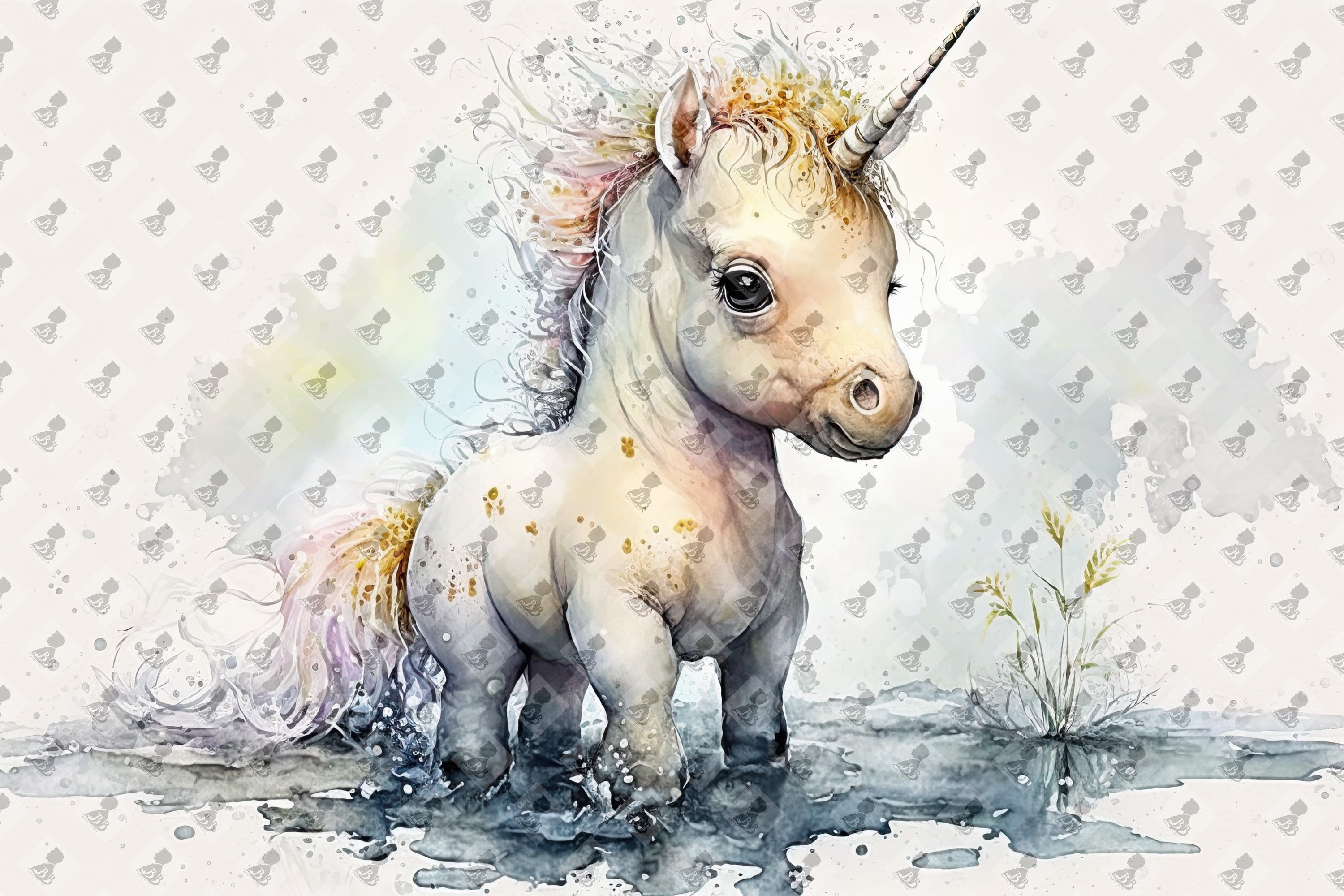 Cute Watercolor Baby Unicorn Digital Print - Nursery Wall Art Decor ...