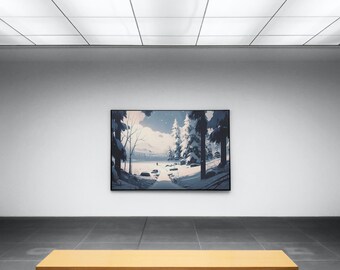Misty Morning Landscape Wall Art Black White Mountain Trees Forest Photography Print Monochrome Relaxing Decoration Above Bed Art