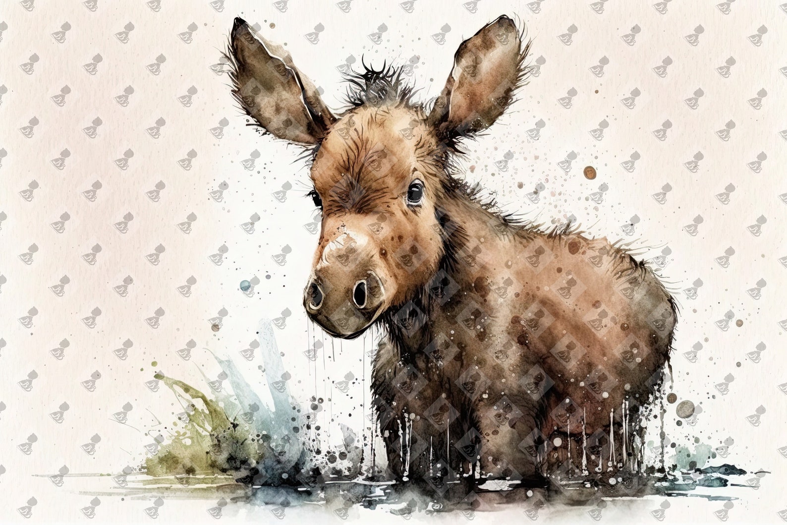 Cute Watercolor Baby Moose Digital Print - Nursery Wall Art Decor ...