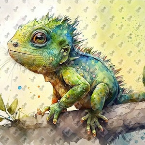 Cute Watercolor Baby Lizard Digital Print - Nursery Wall Art Decor - Instant Download Printable - Baby Shower Gift Idea - AI Art
