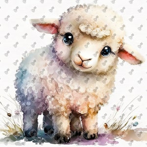 Cute Watercolor Baby Lamb Digital Print - Nursery Wall Art Decor - Instant Download Printable - Baby Shower Gift Idea - AI Art
