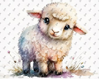 Simpatico agnellino dell'acquerello stampa digitale - decorazione d'arte della parete della scuola materna - download istantaneo stampabile - idea regalo per baby shower - arte AI