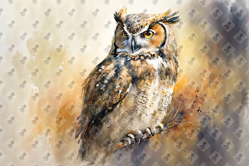 Washed Owl Owl Watercolor Digital Animal Prints | Instant Download Printable Art ...