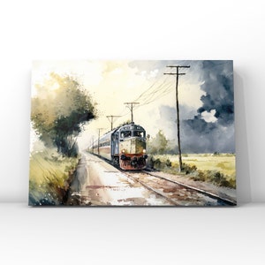 Klassieke vintage motor - waterkleurontwerp - locomotief kunst aan de muur - trein kunst aan de muur - Ai Art - afdrukbare kunst - digitale download